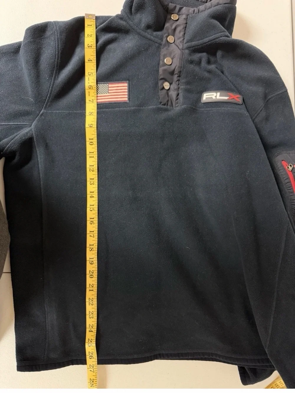 VTG Polo Ralph Lauren RLX Fleece Pullover Mens XXL Navy Blue USA Flag 1/4 Snap